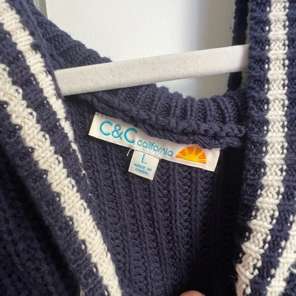 C&C California Navy and White Cardigan size L - Picture 2 of 3